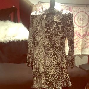 Express animal print ruffle wrap dress